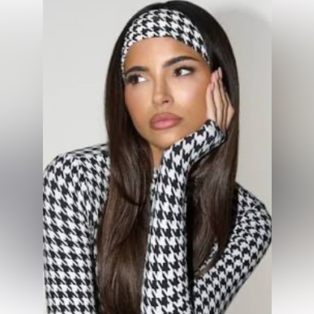 Black and White Houndstooth bodysuit with headband
